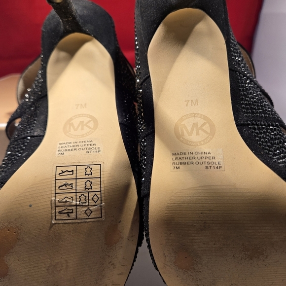 MICHAEL Michael Kors Woman's Mavis Open Toe Black Suede Heel Sandals w/ Crystals - Picture 12 of 13
